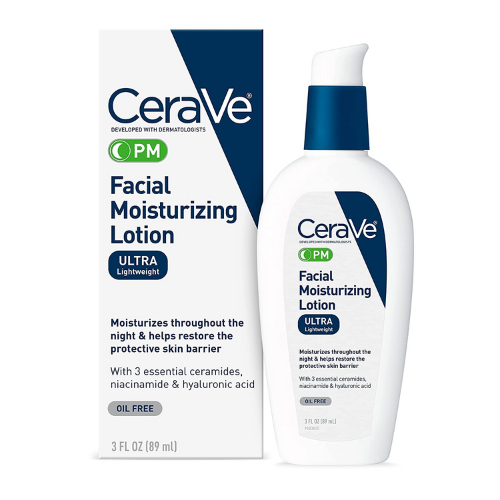 CeraVe's PM Moisturizing Facial Lotion against white background