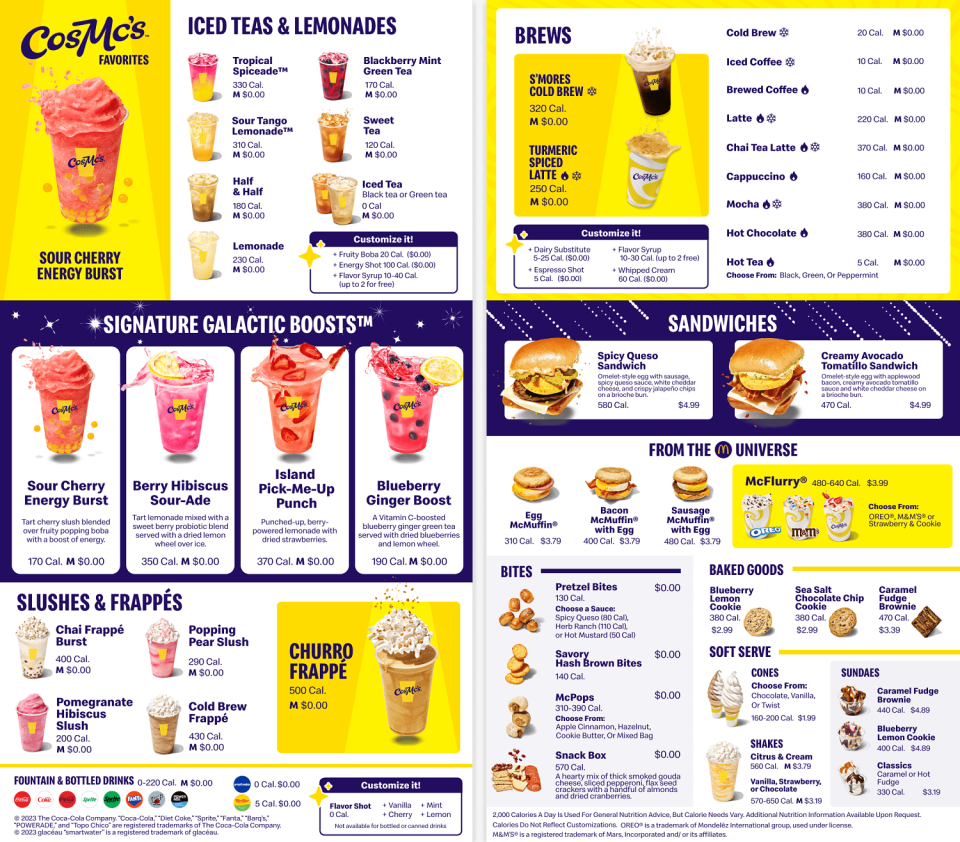 CosMc's full menu. (McDonald's)