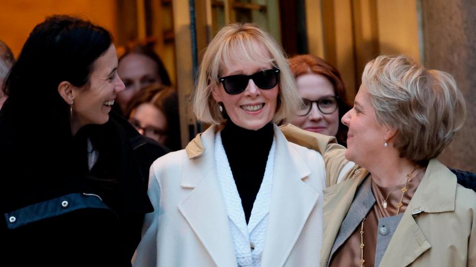 PHOTO: E. Jean Carroll leaves Manhattan Federal Court following the conclusion of her civil defamation trial against former President Donald Trump on Jan. 26, 2024, in New York City.  (Michael M. Santiago/Getty Images)