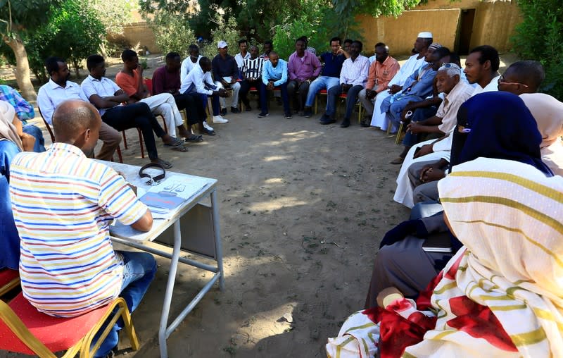 Members of resistance committees attend a meeting in Atbara at Nile State