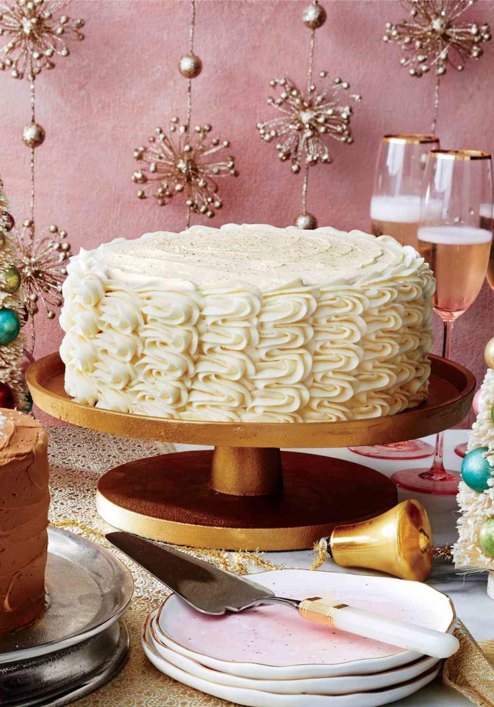 Eggnog Spice Cake with Bourbon Custard Filling and Eggnog Buttercream