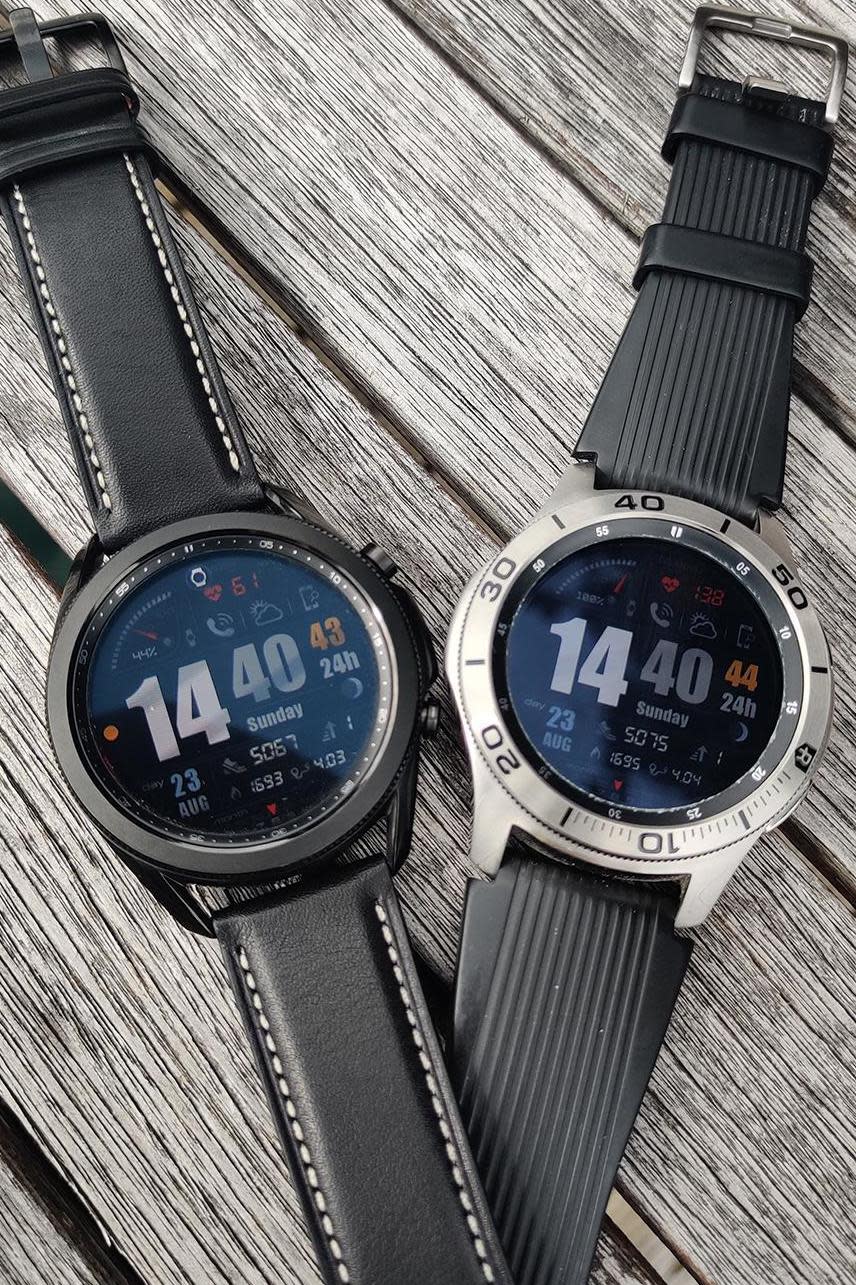 The Samsung Galaxy Watch 3, left, next to the original Galaxy Watch