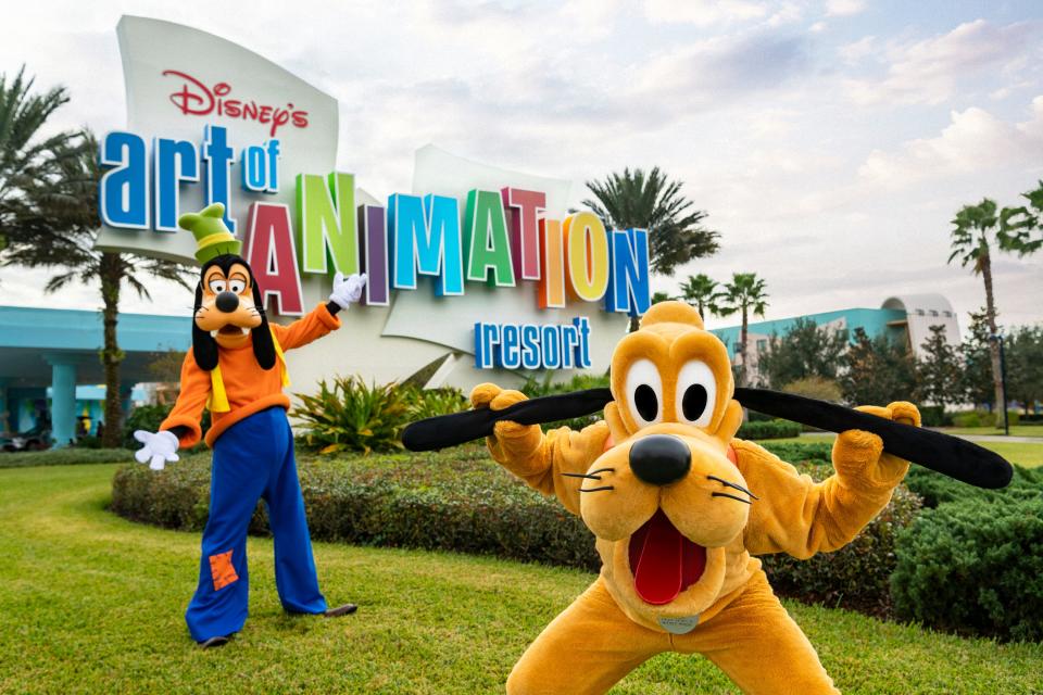 Disney characters make surprise visits to resort hotels like Disney's Art of Animation.