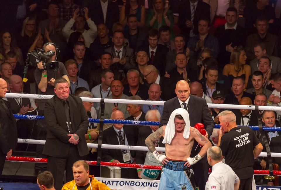 Ricky Hatton stands inconsolable, knowing it's all over (photo: Neill Hamersley)