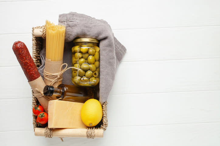 basket of cheese and meats