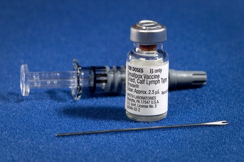 <span class="caption">Dryvax, smallpox vaccine with bifurcated needle.</span> <span class="attribution"><a class="link " href="https://en.wikipedia.org/wiki/Smallpox#/media/File:Smallpox_vaccine.jpg" rel="nofollow noopener" target="_blank" data-ylk="slk:James Gathany Content Providers/CDC Public Health Image Library;elm:context_link;itc:0;sec:content-canvas">James Gathany Content Providers/CDC Public Health Image Library</a></span>