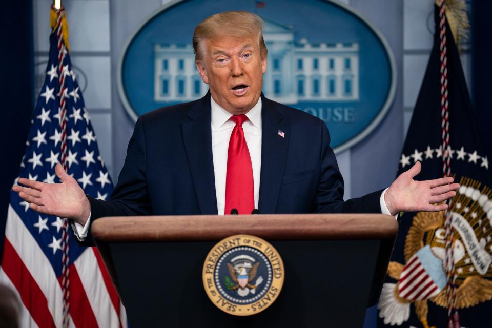 President Donald Trump speaks during a news briefing at the White House, Thursday, July 2, 2020, in Washington. (AP Photo/Evan Vucci)