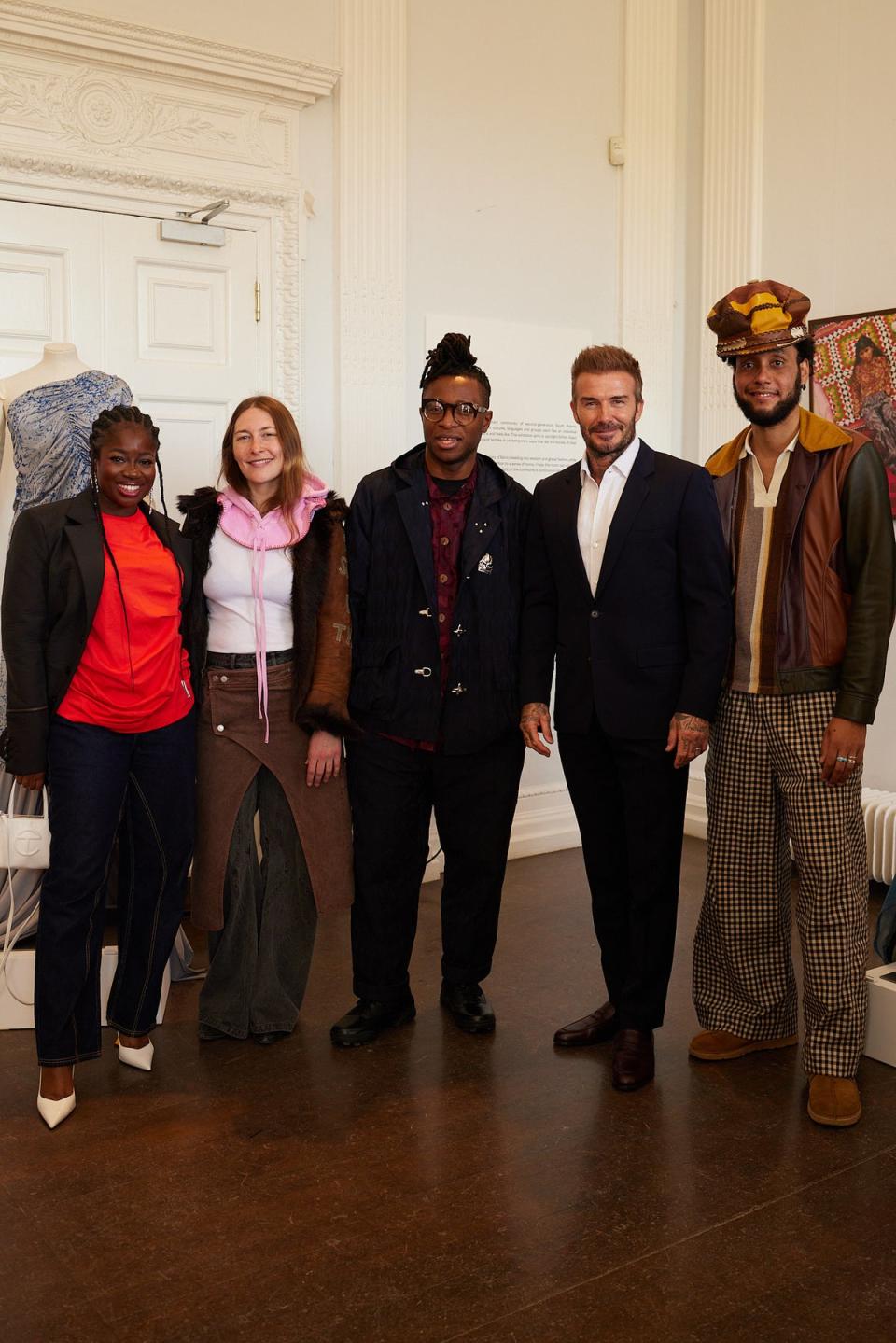 Clara Amfo, Marie Lueder, Foday Dumbuya, David Beckham and Nicholas Daley at the launch of London Fashion Week Men’s on Friday (Genevieve Leah)