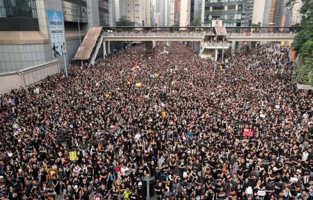 Demonstration demanding Hong Kong's leaders to step down and withdraw the extradition bill, in Hong Kong