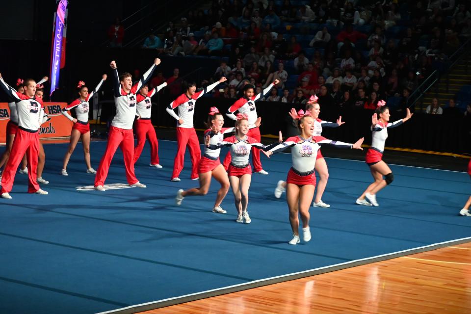 The Belvidere North competitive cheerleading squad hauled in a third-place finish at the IHSA state tournament, and a trophy, on Saturday, Feb. 3, 2024, in Bloomington.
