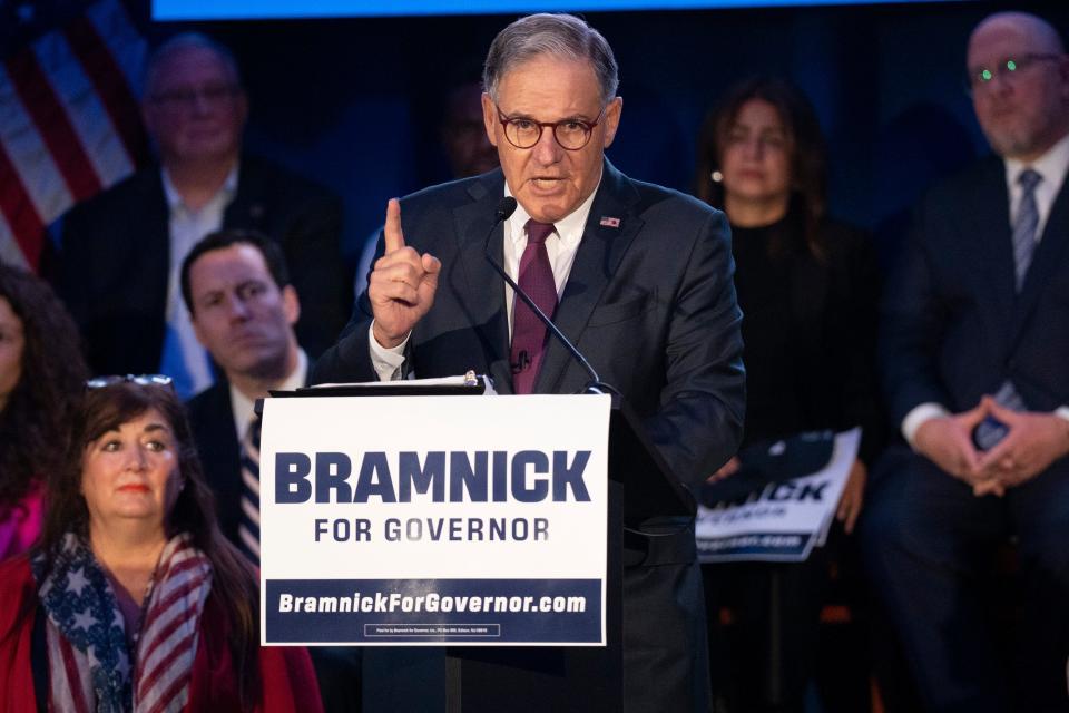 Jan 27, 2024; New Brunswick, NJ, United States; State Sen. Jon Bramnick, a Republican, announces his run for NJ governor at The Stress Factory.