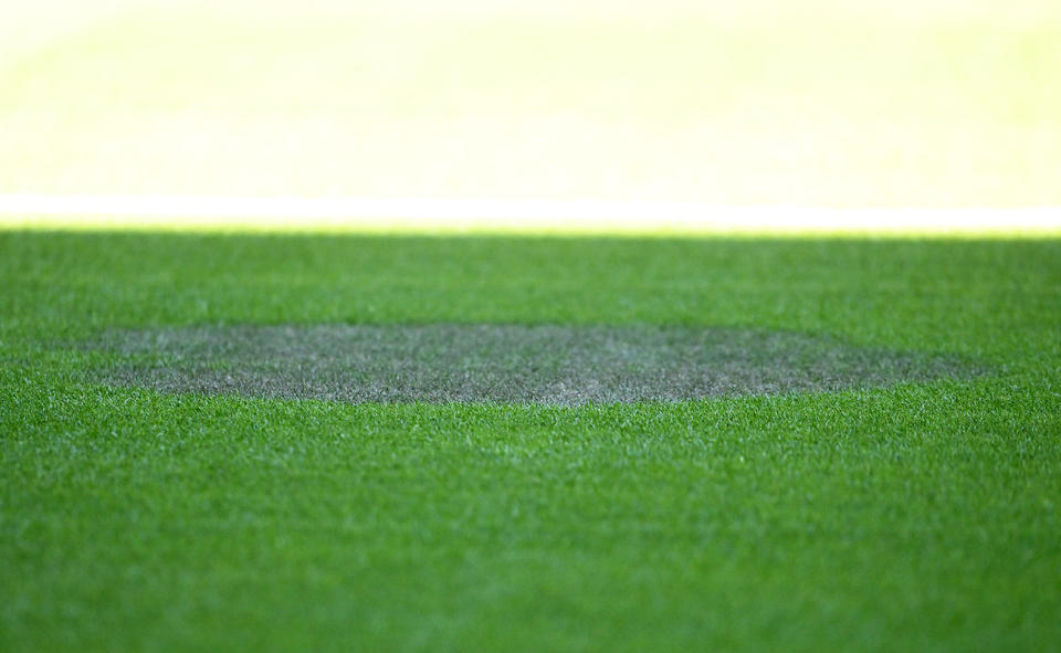 The pitch at Marvel Stadium, pictured here during a Matildas training session.