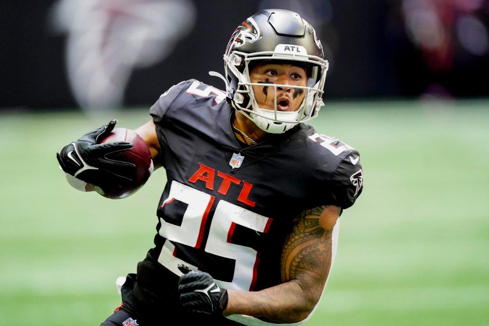 Falcons running back Tyler Allgeier runs against the Cleveland Browns during the second half Sunday, Oct. 2, 2022, in Atlanta.