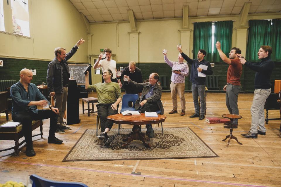 The London cast of Alan Brody’s “Operation Epsilon” in a rehearsal.