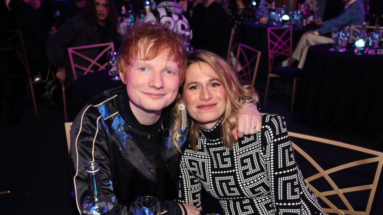 london, england february 08 editorial use only ed sheeran and cherry seaborn during the brit awards 2022 at the o2 arena on february 08, 2022 in london, england photo by jmenternationalgetty images