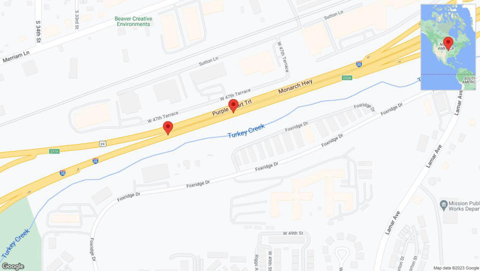 A detailed map that shows the affected road due to 'Broken down vehicle on northbound I-35 in Mission' on December 15th at 4:57 p.m.