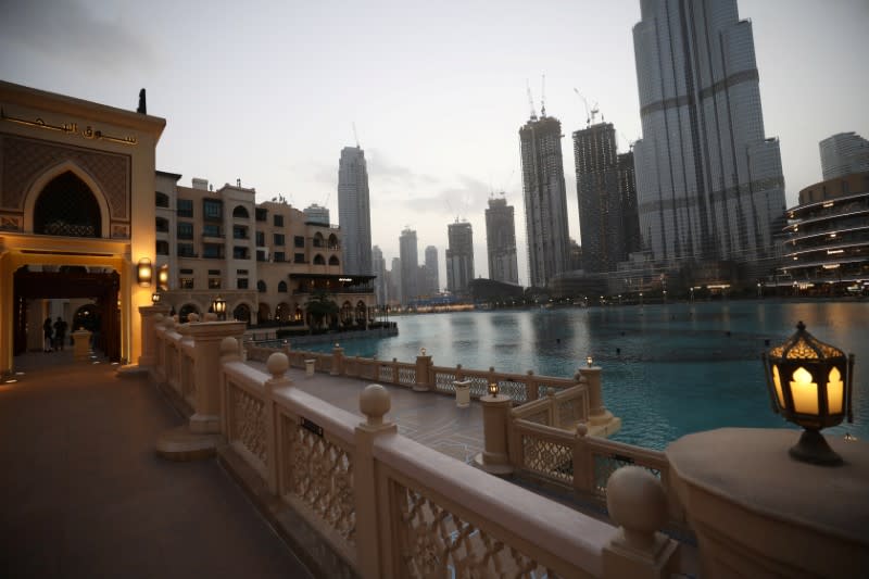 A general view shows the area outside the Burj Khalifa, the world's tallest building, mostly deserted, following the outbreak of coronavirus disease, in Dubai