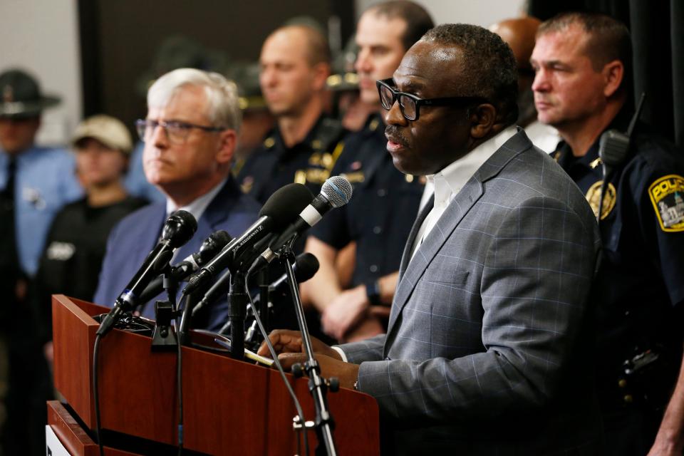 UGA Police chief Jeffrey L. Clark speaks to the media after the arrest of Jose Antonio Ibarra age 26 for the murder of Athens nursing student Laken Riley in Athens, Ga., on Friday, Feb. 23. 2024.