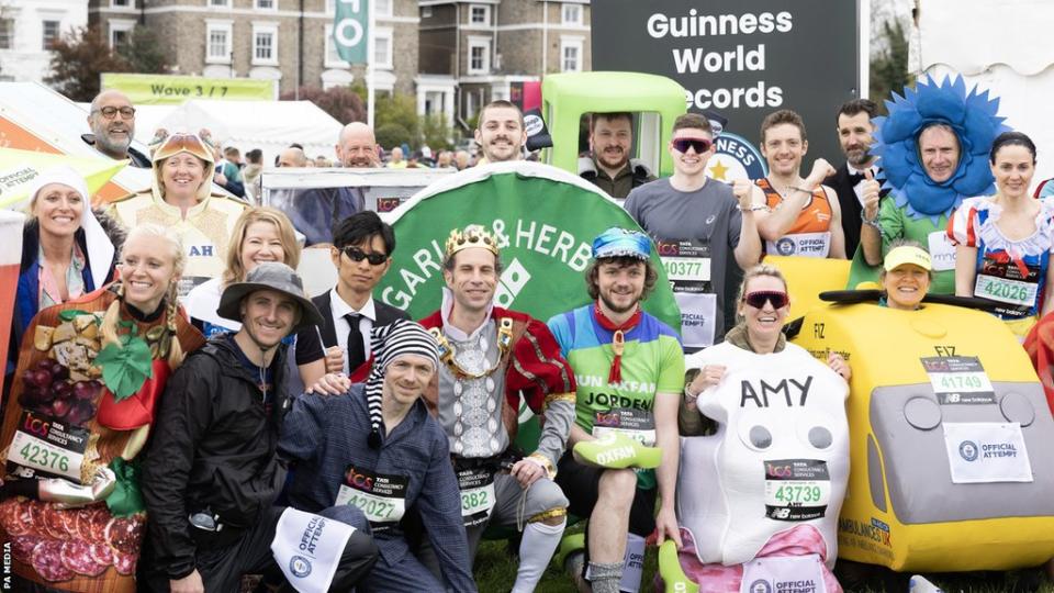 runners in fancy dress at the 2023 London Marathon