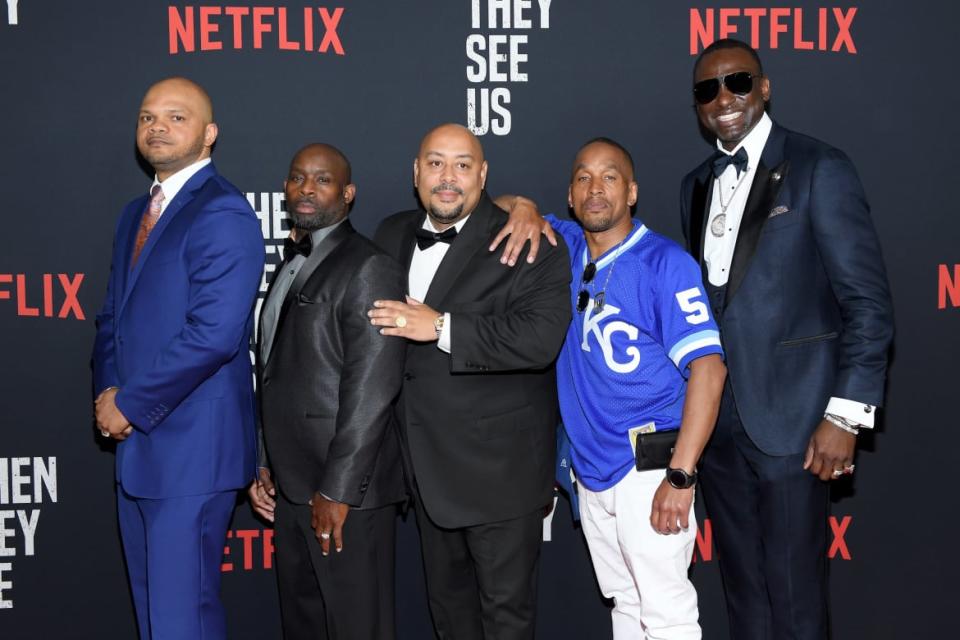 <div class="inline-image__caption"><p>The real-life Central Park Five, Kevin Richardson, Antron McCray, Raymond Santana Jr., Korey Wise, and Yusef Salaam, attend the premiere of 'When They See Us' at the Apollo Theater on May 20, 2019, in New York City.</p></div> <div class="inline-image__credit">Dimitrios Kambouris/Getty</div>