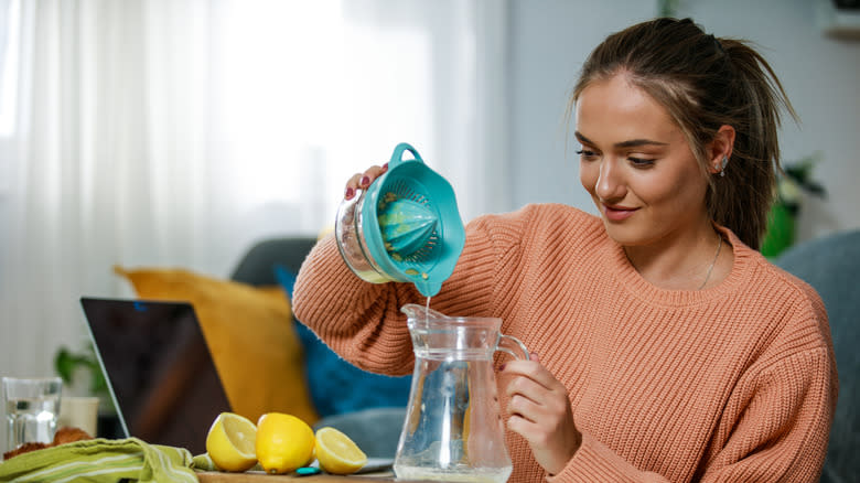 pouring lemon juice