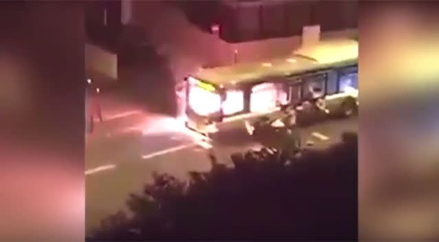 The group then firebombs the bus. Source: YouTube