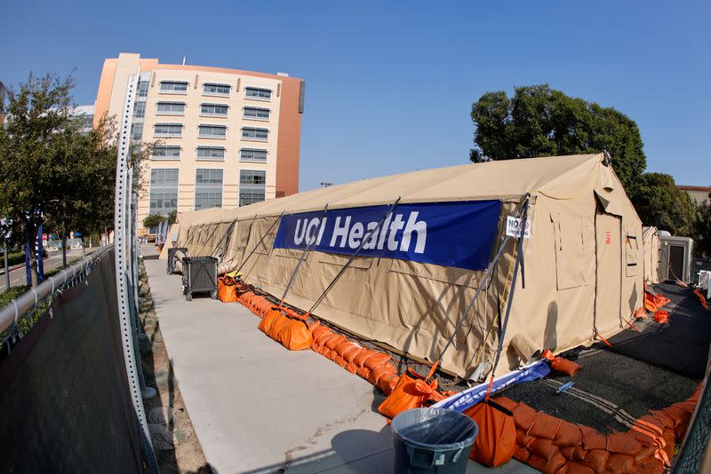 FILE PHOTO: A mobile field hospital is shown outside UCI Medical Center during the outbreak of the coronavirus disease (COVID-19) in Orange, California