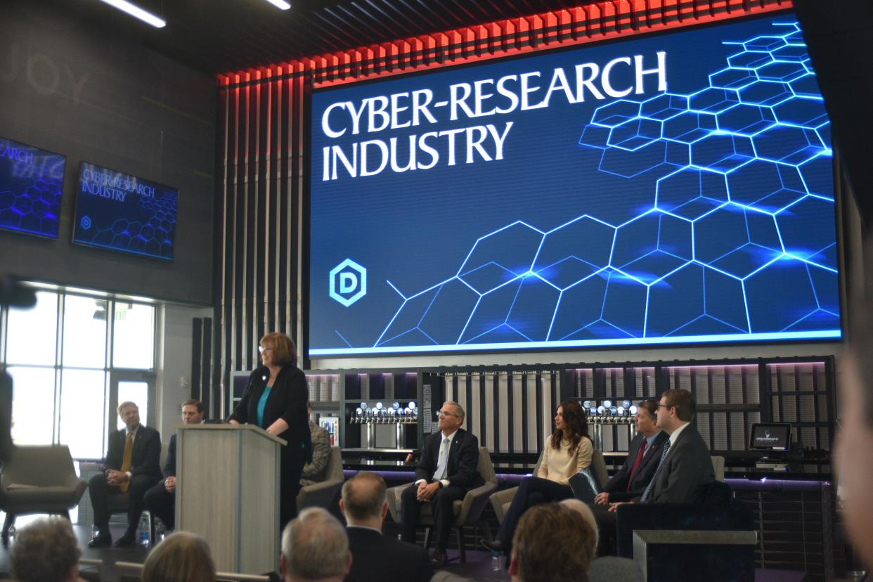 Dakota State University President José-Marie Griffiths speaks about a major announcement for the cyber research industry on Wednesday, Jan. 26, 2022.