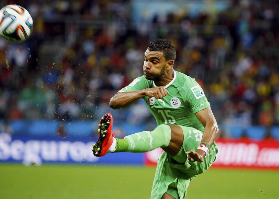 Algeria's El Arabi Soudani kicks the ball during their 2014 World Cup round of 16 game against Germany at the Beira Rio stadium in Porto Alegre June 30, 2014. REUTERS/Stefano Rellandini