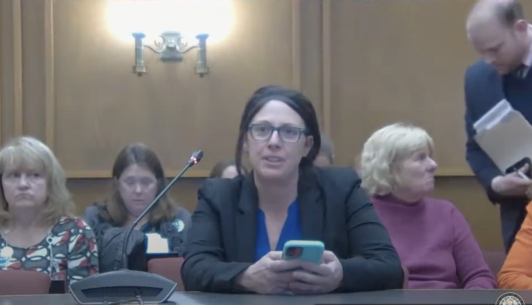 Tricia LaBelle, an advocate for New Hampshire Hunger Solutions, speaks in favor of Senate Bill 499, an omnibus bill to expand school meals, on Jan 3, 2024.