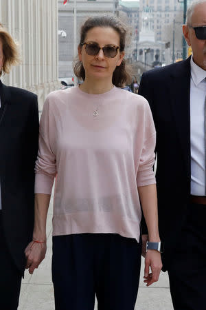 Clare Bronfman, an heiress of the Seagram's liquor empire, arrives at the Brooklyn Federal Courthouse to face charges regarding sex trafficking and racketeering related to the Nxivm cult case in New York, U.S., April 8, 2019. REUTERS/Shannon Stapleton