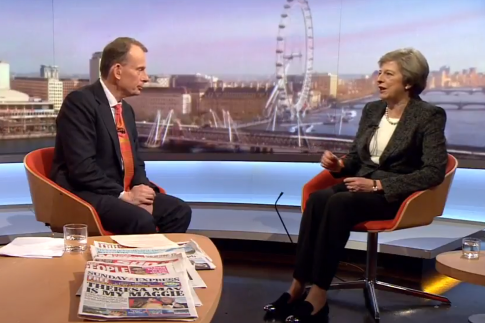 Gender equality: Mr Marr asked the Prime Minister about her opinion on Trump's comments about women (BBC)