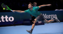 Tennis - ATP World Tour Finals - The O2 Arena, London, Britain - November 18, 2017 Belgium's David Goffin in action during his semi final match against Switzerland's Roger Federer REUTERS/Toby Melville