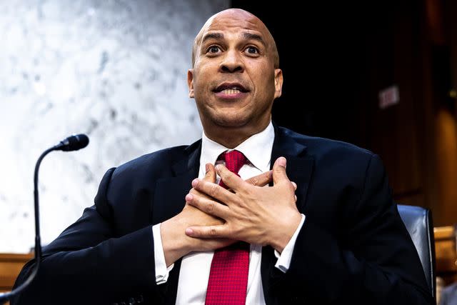 Julia Nikhinson/Bloomberg via Getty Images Democrat Cory Booker has called on his fellow New Jersey senator, Bob Menendez, to step down in light of new federal bribery charges