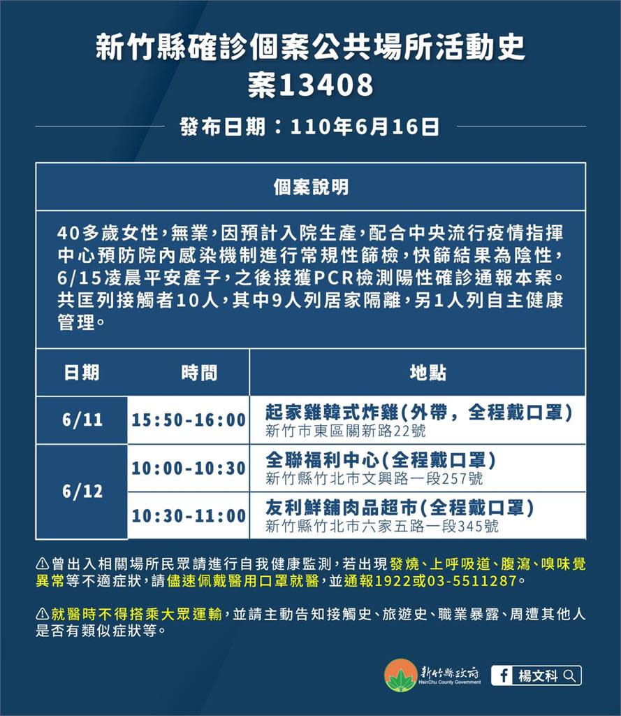 快新聞／新竹孕婦產子後確診足跡公布　長照機構再添4人染疫