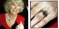 <p>Camilla Parker-Bowles' unique engagement ring is, in fact, a royal family heirloom, rumoured to have belonged to the Queen Mother - who was very close to Prince Charles. The art-deco style ring is made of platinum and has a square diamond in the middle with three diamonds either side. </p><p><a class="link " href="https://www.libertylondon.com/uk/gold-vermeil-trinny-trilogy-green-amethyst-and-oro-verde-ring-R289659006.html?dwvar_000627323_color=25-GOLD&listsrc=Rings#start=1" rel="nofollow noopener" target="_blank" data-ylk="slk:SHOP SIMILAR;elm:context_link;itc:0;sec:content-canvas">SHOP SIMILAR </a>Dinny Hall Gold Vermeil Trinny Trilogy Green Amethyst and Oro Verde Ring, Liberty London, £650</p>