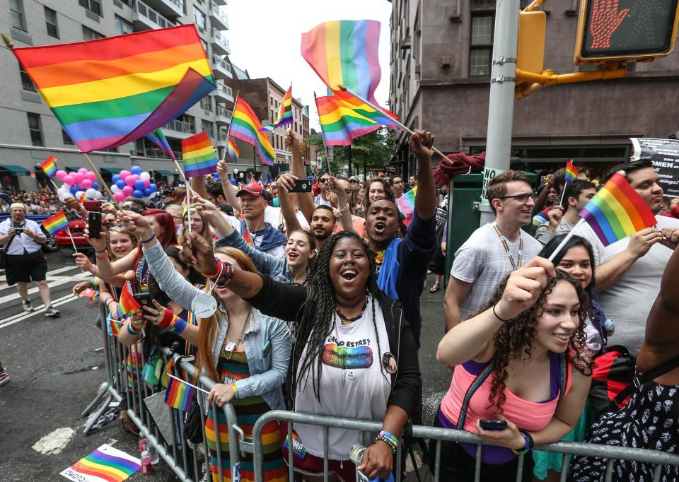 People celebrate at New York's Pride Parade in 2015, just days after the Supreme Court handed down its landmark decision on marriage equality. (Photo: Anadolu Agency via Getty Images)