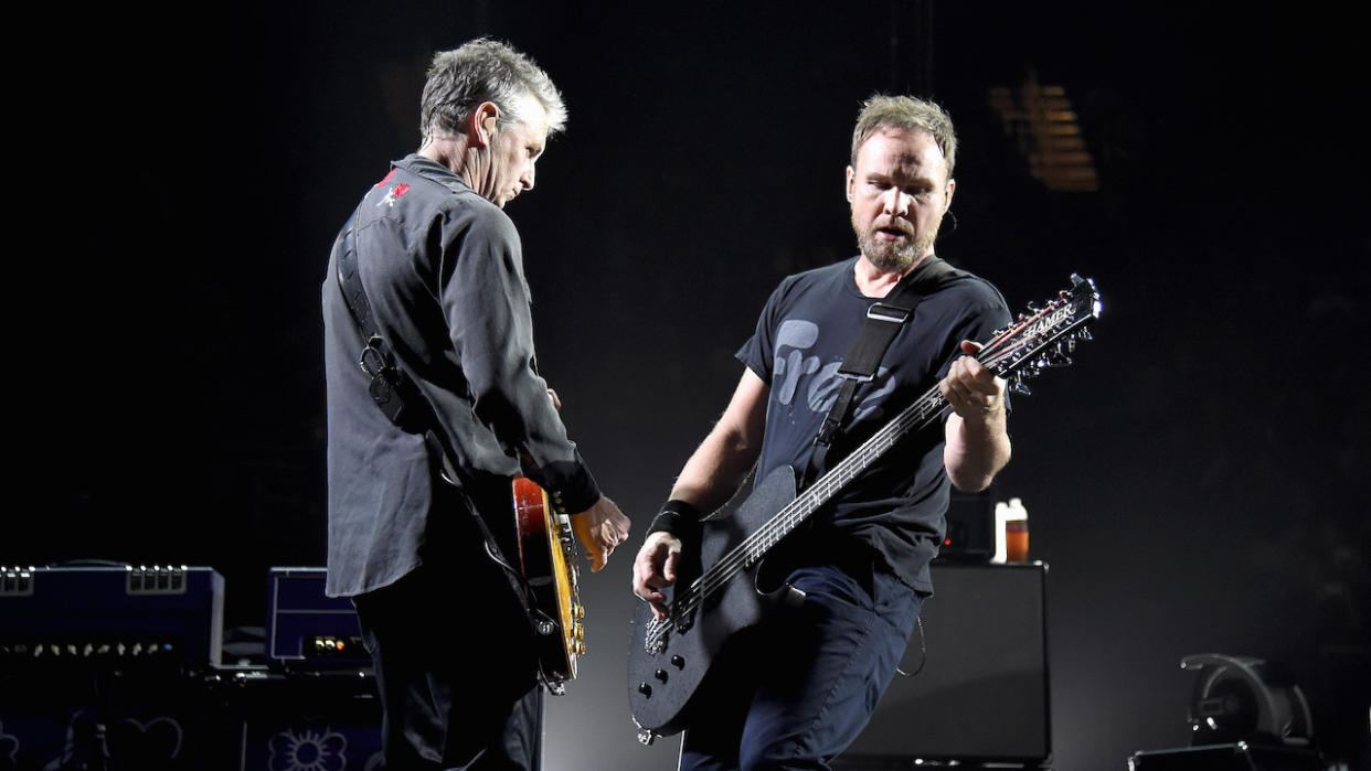  Mike McCready and Jeff Ament of Temple Of The Dog perform at The Forum on November 14, 2016 in Inglewood, California.  