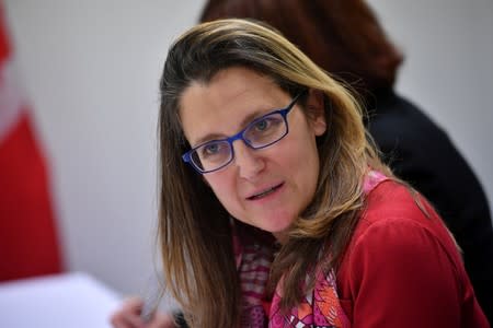 FILE PHOTO: Canada's Foreign Minister Chrystia Freeland takes part in a bilateral meeting with U.S. Secretary of State Mike Pompeo in Rovaniemi