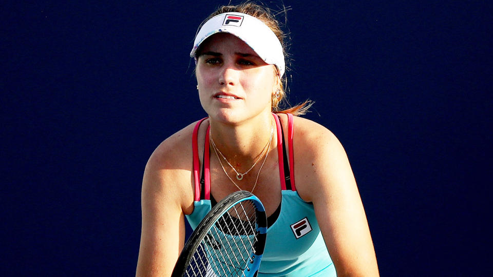 Sofia Kenin's (pictured) getting ready to return a serve.