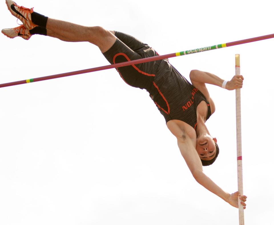 Brighton's Liam Kinney leads Livingston County in the pole vault and 110-meter high hurdles.