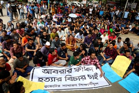 Students block a road to protest against the murder of Abrar Fahad, a student of Bangladesh University of Engineering and Technology (BUET) in Dhaka