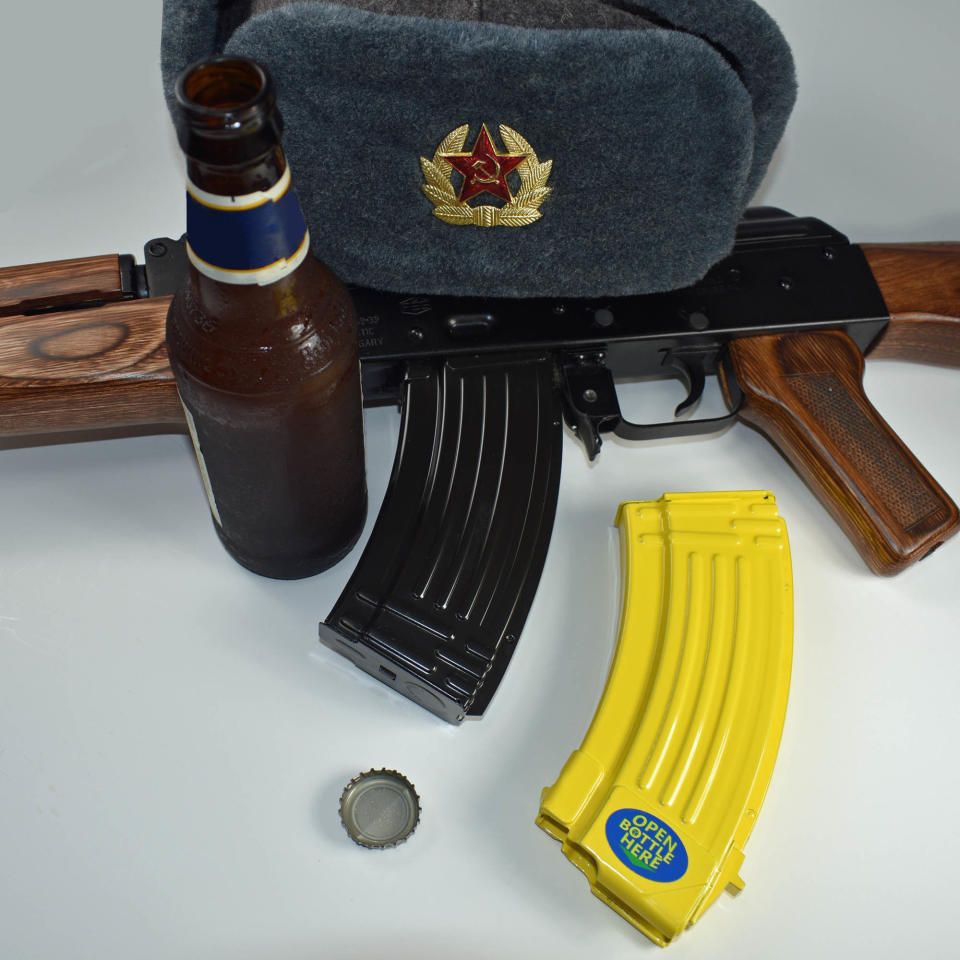 Think assault rifles have no real purpose with civilians? Maybe, but when you have a bunch of beer bottles, <a href="https://www.spicetac.com/products/banana-clip-bottle-opener" target="_blank">this converted AK-47 magazine turned opener</a> sure seems necessary.&nbsp;