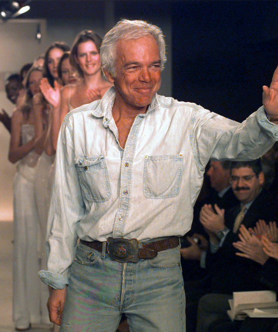 FILE - This Nov. 5, 1997 file photo shows designer Ralph Lauren after showing of his spring collection during Fashion Week in New York. Lauren recently celebrated his label’s 50th birthday, and a new HBO documentary, "Very Ralph," marks the occasion with a profile of the man who is the closest thing that America has to a national designer. (AP Photo/Richard Drew, File)