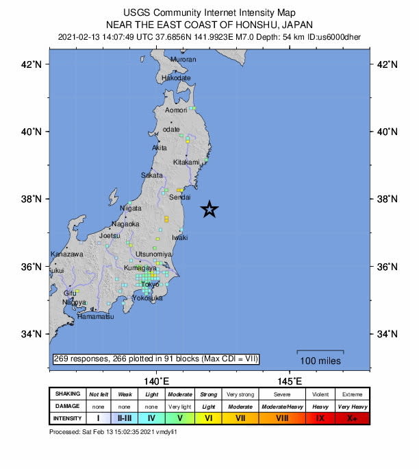 The earthquake happened off the east coast of Japan. Source: EPA/USGS Handout