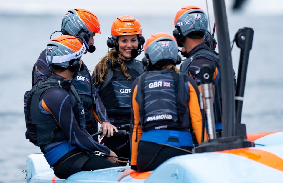 Kate celebrates with the Great Britain SailGP Team (Ricardo Pinto for SailGP/PA) (PA Media)