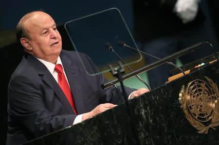 President Abdrabuh Mansour Hadi Mansour of Yemen addresses the 71st United Nations General Assembly in the Manhattan borough of New York, U.S., September 23, 2016. REUTERS/Carlo Allegri