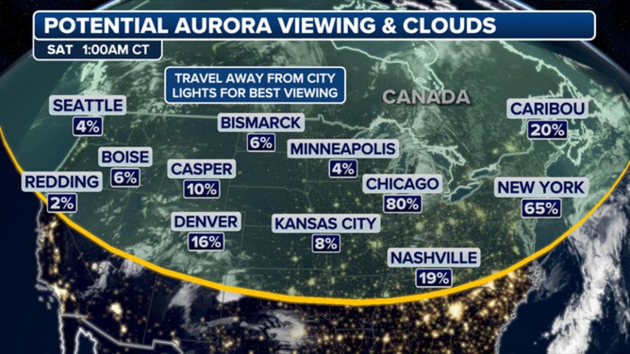 <div>Aurora cloud cover forecast for Saturday morning, May 11. (FOX Weather)</div>