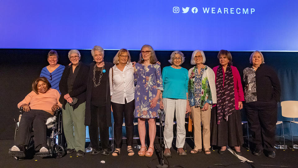 Original members of The Janes at a Doc10 screening, from left: Marie Leaner, Sheila Smith, Martha Scott, Heather Booth, Diane Stevens, Eileen Smith, Judith Arcana, Kati, Patricia Novick, Jeanne Galatzer-Levy - Credit: James Richards IV
