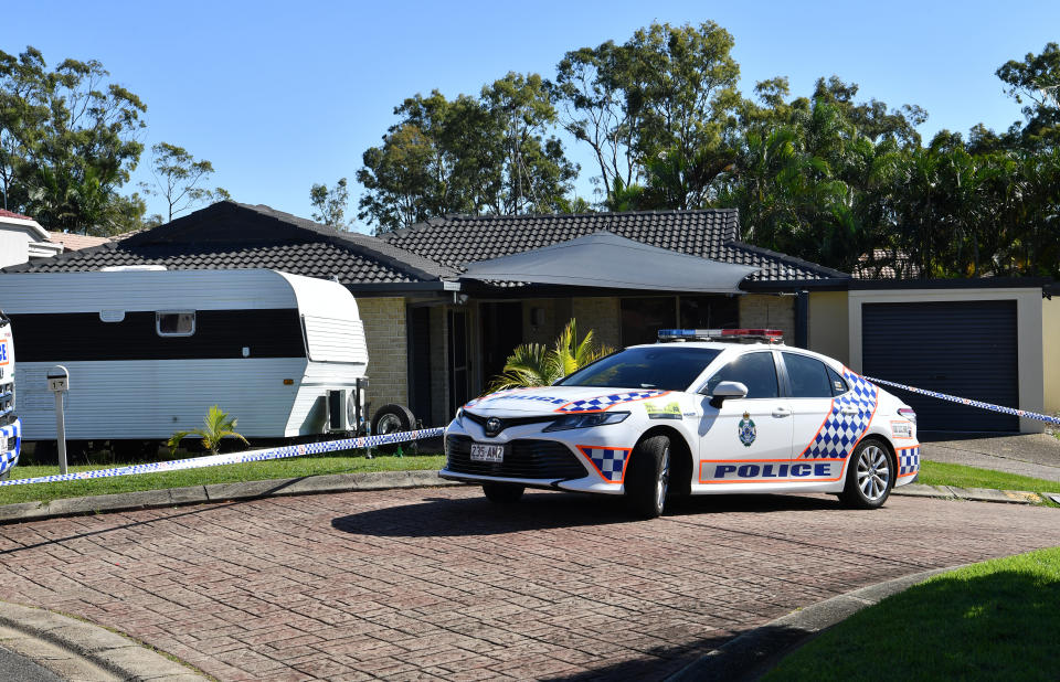 A police car outside the home of Kelly Wilkinson on the Gold Coast.